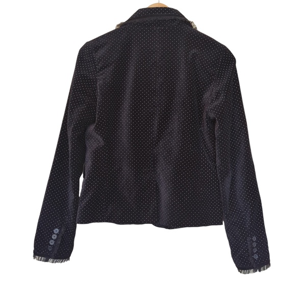 Black Rivet Women’s Black Velvet Goth Polka Dot Lace Trim Blazer Jacket - Picture 7 of 16